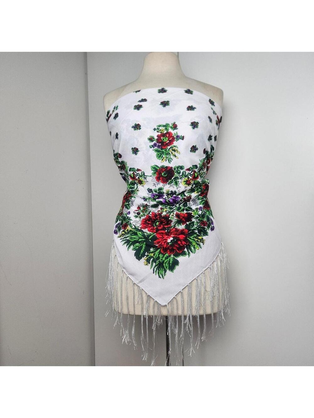 Vintage Floral Fringe Shawl